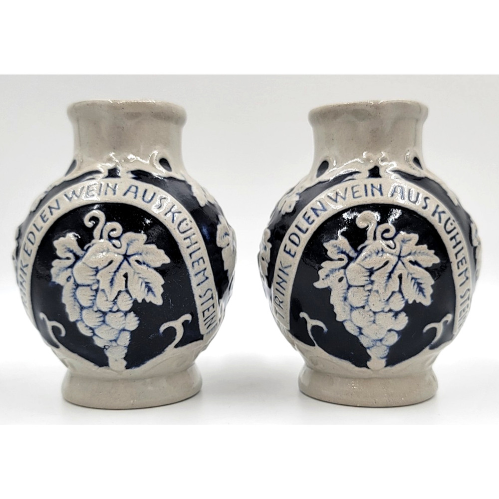 Marzi & Remy German Pottery Pitcher 4 3/8" Jug Blue Gray Grapes Wine Lot of 2